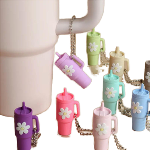 QYS <b>Mini</b> PVC Tumbler Cup Keychain Cute Flower Bag Charm Lightweight Plastic Key Ring <b>Backpack</b> Pendant Gift - Product Image 1