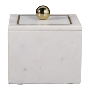 Scatola Portagioie Minimalista in Marmo con Coperchio Intarsiato in Ottone, Decorazione per la Casa - Product Image 1