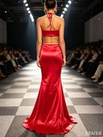 Ensemble deux pièces Bettergirl 2026 Nouvelle Collection – Jupe moulante sexy en satin couleur unie avec dos nu et décolleté halter