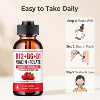 OEM Vitamin B12 Cair Bentuk Tetes Methylcobalamin B12 Cair Bentuk Tetes dengan B6 B1 Niacin Folate untuk Energi, Dukungan Otak dan Jantung