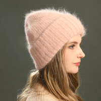 Couvre-chef extérieur chaud uni tricoté moelleux chapeau d'hiver Double couche à revers femmes en gros laine cachemire Vintage Beanie personnalisé