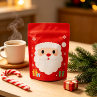 Pochettes cadeaux recyclables en PE laminé avec fermeture éclair, sacs imprimés festifs avec motif Père Noël et flocon de neige pour l'emballage de friandises de Noël