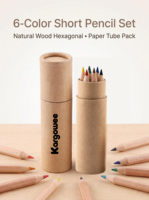 Ensemble de crayons de couleur, 6 couleurs, mini, bois naturel, hexagonaux, non toxiques, mine lisse, tube en papier kraft écologique, cadeau pour enfants, vente en gros, OEM personnalisé