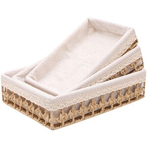 Rectangular Woven Storage Basket Cotton Lined Handmade For Bedroom <b>Desk</b> Organizer <b>Large</b> Capacity Household Use - Product Image 5
