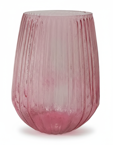 Jarrón de Cristal Rosado de Lujo con Base Acanalada y Borde Acampanado, Elegante Centro de Mesa Decorativo - Product Image 2