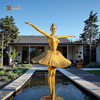 Statue de ballerine grandeur nature en bronze doré, sculpture de danseuse de ballet pour extérieur, art moderne, décoration de jardin, villa, piscine