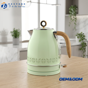 Bouilloire électrique rétro 1,7 L avec poignée en bois, chauffe-eau en acier inoxydable, indicateur LED, élément chauffant dissimulé - Product Image 1