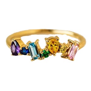 Anillo de Piedras Preciosas Q522, Oro de 18K, Engaste de Garras, Piedras Multicolores, Unisex, Uso Diario - Product Image 5