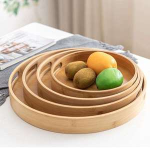 Bamboo Large Round Serving Tray Round Fruit <strong>Plate</strong> with Handle for Displaying Fruits <strong>Wood</strong> Crafts - Product Image 6