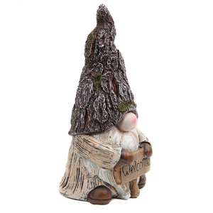 Figurine de gnome miniature en résine, panneau de bienvenue, elfe de jardin, gnome en bois - Product Image 3