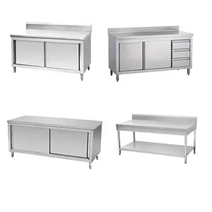 Malaysia Food Prep Stainless Steel Work Table Cabinet Counter with Door/Metal Bench Cabinet & Dish Storage Cabinet Factory