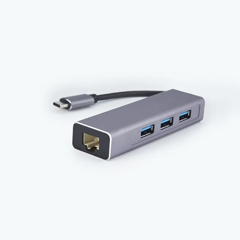 Adaptor Ethernet Konverter Jaringan USB C Ke USB 3.1 Hub 10M 1000M Gigabit RJ45 LAN Logo Kustom OEM ODM