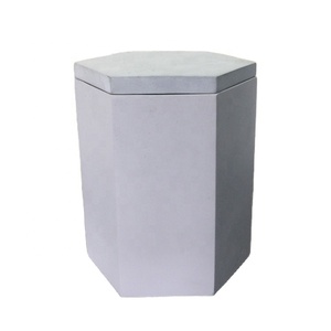 Pot gris hexagonal en béton avec <span class=keywords><strong>couvercle</strong></span>, logo personnalisé, grand, usage pour le rangement ou la porte-bougie - Product Image 1
