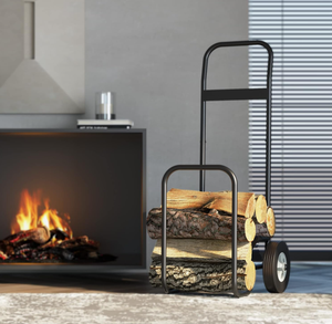 Chariot à bois de chauffage avec roues de 10 pouces, chariot à bois en métal robuste pour foyer et brasero intérieur/extérieur - Product Image 2