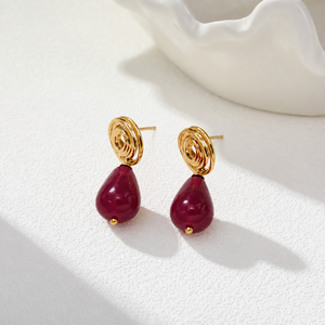 Orecchini Pendenti Bohemien Vintage Medievali con Pietra Naturale Rossa, Placcati Oro 18k, a Fiore, in Acciaio Inossidabile, Stile <span class=keywords><strong>Palazzo</strong></span> - Product Image 6