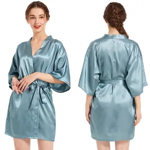 Dames Satijnen Gewaad Zijde Kimono Badjas Voor Bruid Bruidsmeisjes Huwelijksfeest Loungewear Korte S-XXL