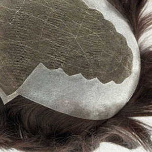 Prótesis Capilar de Encaje Francés Blanqueado con Frente de PU para <span class=keywords><strong>Hombre</strong></span>, Venta al por Mayor, Sistema Capilar Personalizado Q6 para Pérdida de Cabello, Cabello Gris - Product Image 2