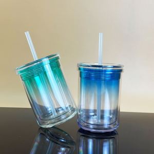 Vaso de acrílico de doble capa transparente multicolor tipo pajita con tapa para tienda de té con leche, diseño sencillo - Product Image 4