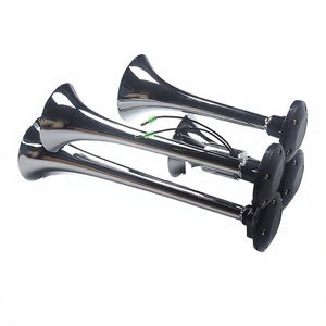 Klaxon de voiture 12V 24V universel à quatre tuyaux chromé, contrôlé électriquement, super puissant, couleur argent - Product Image 1