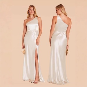 Robe de bal et de demoiselle d'honneur en satin, fendue haute, grande taille, avec dentelle, dos nu et bretelles, élégante - Product Image 3