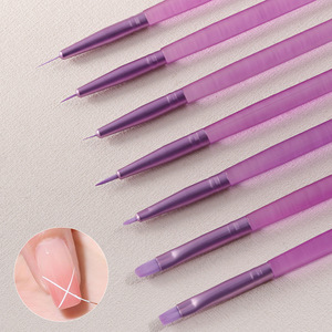 Pinceaux à ongles ronds plats pour nail art, manche violet, poils en nylon durables, pour la décoration et la peinture des ongles, ensemble de pinceaux de manucure - Product Image 3