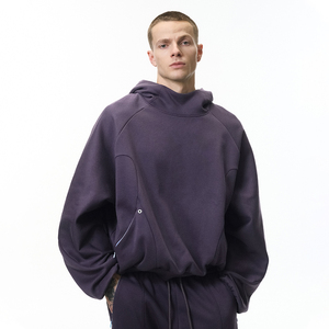 QUICKSHOW Streetwear Mock Neck <span class=keywords><strong>Patchwork</strong></span> Sweat à capuche doublé polaire Baggy Sleeve Designer Hoodie Heavy Boxy Cropped Hoodie - Product Image 1