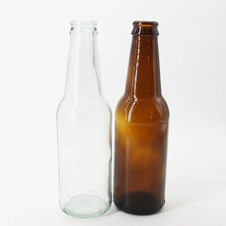 Sıcak satış Amber ve şeffaf 330ml boş cam bira şişesi Metal taç