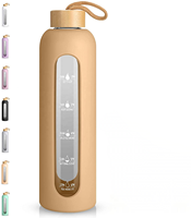 Marqueur de temps de motivation personnalisé, bouteille d'eau en verre de 1000ml 32oz avec manchon en silicone