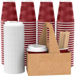 Rimpel Muur Papier Koffiekopjes Met Deksels En Rietjes 12 Oz (<span class=keywords><strong>100</strong></span> Set) Hete Papieren Beker Met Deksel Voor Dranken Espresso - Product Image 3