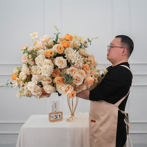 Boule de fleurs artificielles en soie pour décoration de mariage, boule de roses pour centre de table de mariage, boule de fleurs de roses orange pour décoration - Product Image 2