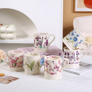Креативная керамическая кофейная чашка с цветами бабочками, Высококачественная фарфоровая кружка, подарок для офиса, Женская французская винтажная 380 мл - Product Image 2