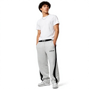 Pantalones Deportivos Anchos para Hombre con Logotipo Personalizado, Transpirables, Grises y Negros con Franja Lateral, Pantalones de Chándal de Felpa, Pantalones Deportivos Holgados de Dos Tonos 2026 - Product Image 1