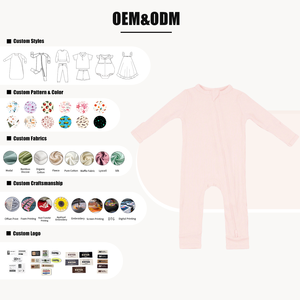 Hongbo bébé vêtements pyjamas 0-12M vente en gros unisexe couleur unie doux confortable personnalisé bambou Spandex fermeture éclair YKK côtelé bébé barboteuses - Product Image 3