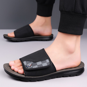 Sandalias Casuales para Hombre, Punta Abierta, Parte Superior de PU con Diseño a Cuadros, Suela de EVA Antideslizante, Suela Suave, para Playa y Verano - Product Image 3