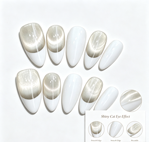 Uñas Postizas Francesas con Efecto Ojo de Gato, Acrílicas, Cobertura Total, para Dedos, 10 Piezas con Pegamento - Product Image 1