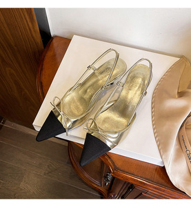 Nuove <span class=keywords><strong>Scarpe</strong></span> da Donna con <span class=keywords><strong>Tacco</strong></span> Alto a Punta, Fiocco Elegante, <span class=keywords><strong>Tacco</strong></span> Sottile <span class=keywords><strong>Basso</strong></span>, per Feste, <span class=keywords><strong>Oro</strong></span> Argento, con Cinturino Posteriore Slingback - Product Image 6