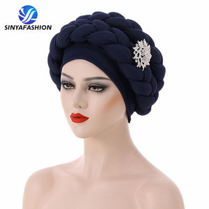 Sinya nouveau Design femmes Auto <span class=keywords><strong>Gele</strong></span> Headtie <span class=keywords><strong>Aso</strong></span> <span class=keywords><strong>Oke</strong></span> Bonnet décontracté mode musulman Turban casquette coton matériel pour dames - Product Image 2
