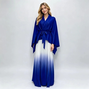 Conjunto de 2 piezas casual de alta calidad para mujer, con cuello chal, falda degradada ombré, moda modesta, conjunto plisado Miyake para pedidos al por mayor - Product Image 2