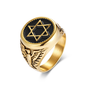 Men's Stainless Steel Six Pointed Star Eagle Head <b>Ring</b> Retro Punk Jewelry Gift Fashion <b>Rings</b> - Product Image 5