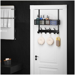 Over Door Storage Rack With <b>Hooks</b> White Rectangle Multi-purpose Moisture-proof No-drill Installation For Entryway Bathroom - Product Image 4