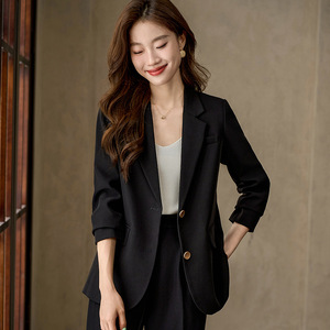 Women's Suit Set Off White Polyester Full Sleeve Anti-Wrinkle Office Lady Autumn Wear - Product Image 4