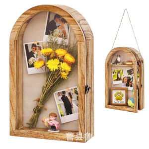 Wooden Arched <b>Shadow</b> <b>Box</b> Photo Frame Wall Mount Solid Wood Vertical Display Rack For Living Room Bedroom Decor - Product Image 2