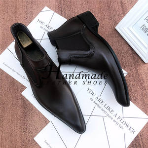 Botas cortas de cuero genuino para hombre, para uso formal de negocios, botas de cuero vacuno de longitud completa, estilo inglés, botas Martin, zapatos de caña alta - Product Image 4