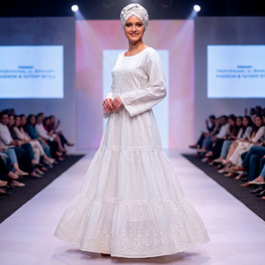 White Lace Luxury Modest Wear <b>Abaya</b> Dress Long Sleeve Elegant Kaftan Maxi Gown Floral Printed Premium Cotton <b>Summer</b> African - Product Image 6