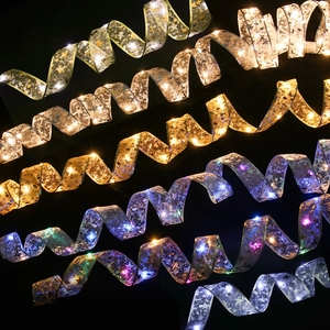 크리스마스 리본 요정 빛 문자열 크리스마스 트리 장식품 파티 장식 크리스마스 리본 Led 조명 배터리 전원 - Product Image 2