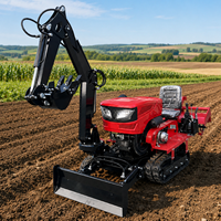 Tracteur multifonctionnel à chenilles avec rotoculteur, cultivateur agricole, accessoires de tranchage, de désherbage et de remblayage