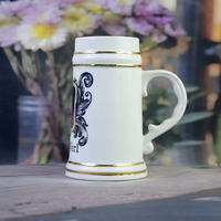Chope à bière classique bleue à thème féminin - Design gothique orné de motifs de cathédrale, tasse en porcelaine de 700 ml pour vin et bière, emballée en coffret cadeau, compatible lave-vaisselle