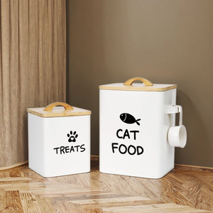 Contenitore per alimenti per gatti ecologico bianco crema ermetico con coperchio in bambù solido palop organizzatore per gli amanti dei cani da gatto - Product Image 1