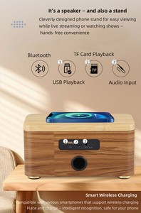 Soporte Multifuncional de Madera para Teléfono con Altavoz, Cargador Inalámbrico de 15W, Altavoz Inalámbrico HIFI de Escritorio - Product Image 3