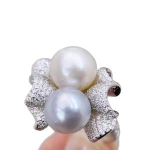 Support à bijoux en argent magnifique 10693DIY avec perles rondes de 10 à 13 mm, support vide pour anneaux en argent S925, accessoire pour anneaux de perles - Product Image 5